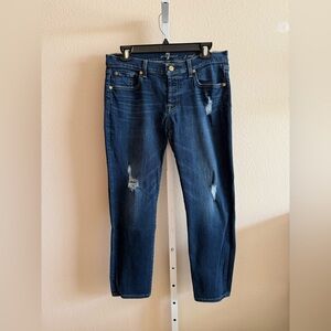 7 For All Mankind Dark Blue Distressed Denim Jeans - Josefina Skinny Boyfriend